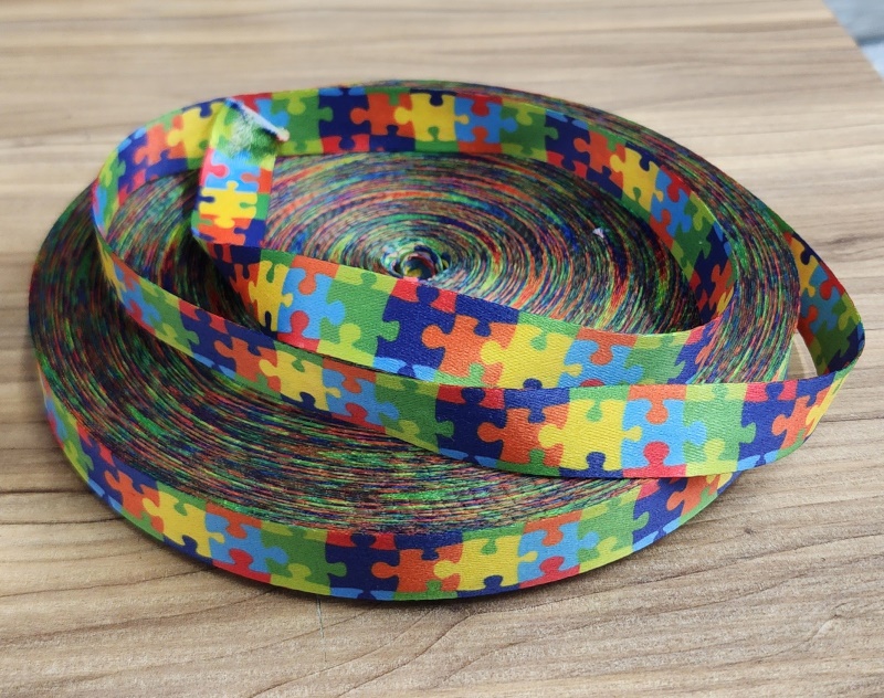 Alça Acetinada Estampada Quebra Cabeças Autismo TEA - Puzzle - 3,0 CM