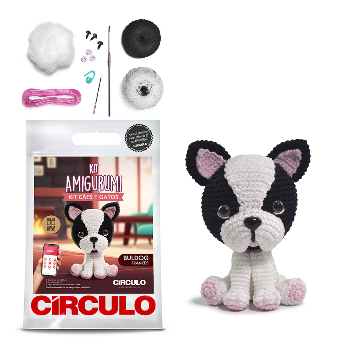 Kit Amigurumi - Coleção Cães e Gatos - Buldog Francês - Círculo - 408476.0002