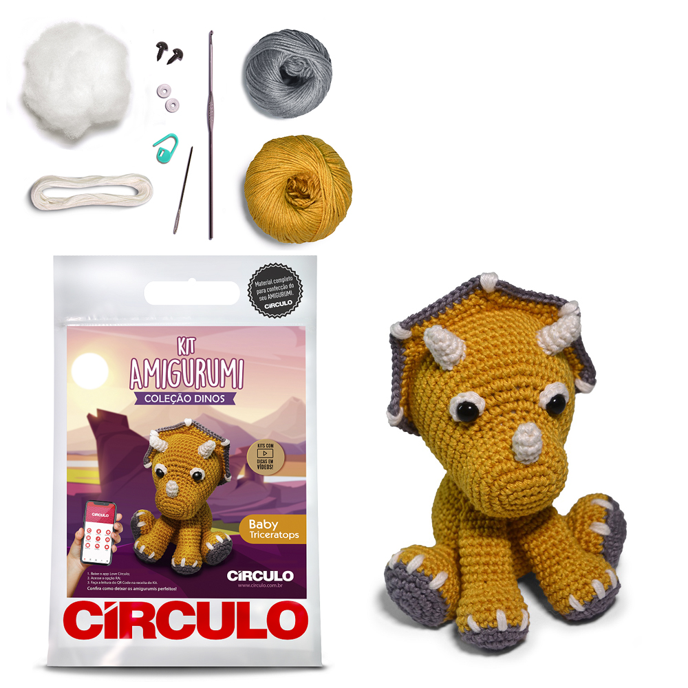 Kit Amigurumi - Coleção Dinos - Baby Triceratops - Círculo - 411809.0004