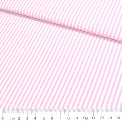 Tecido Tricoline Fio Tinto Listras M - Rosa BB - 100% Algodão