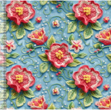 Tricoline Digital Flores Bordadas Fundo Azul 3D 88640