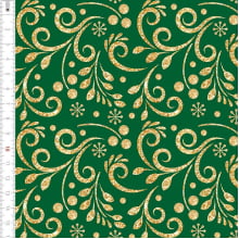 Tecido Tricoline Cashemir Dourado Natal Verde 1357265