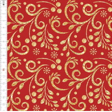 Tecido Tricoline Cashemir Dourado Natal Vermelho 1357264