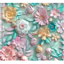 Tecido Tricoline Digital Floral Tiffany Rosa e Laranja 3d - 91038