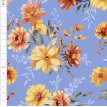 Tricoline Estampada Flores Fundo Azul 9050v116