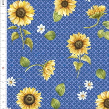 Tricoline Estampada Girassol Fundo Azul 9050v123