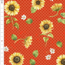 Tricoline Estampada Girassol Fundo Vermelho 9050v124