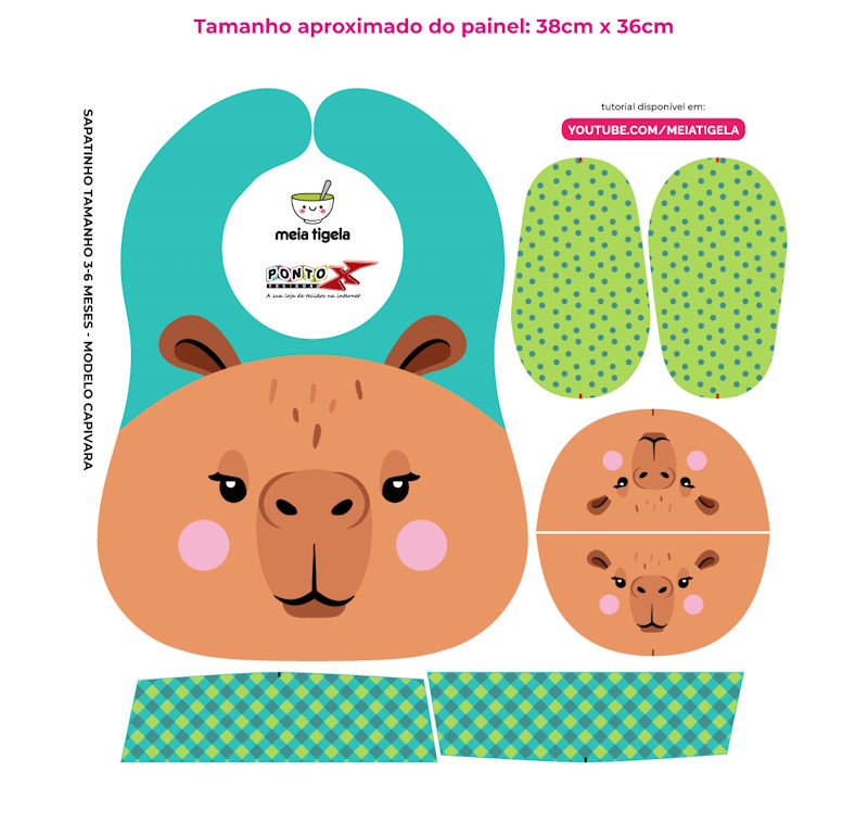 Tecido Painel Kit Babador e Sapatinho Capivara - Meia Tigela