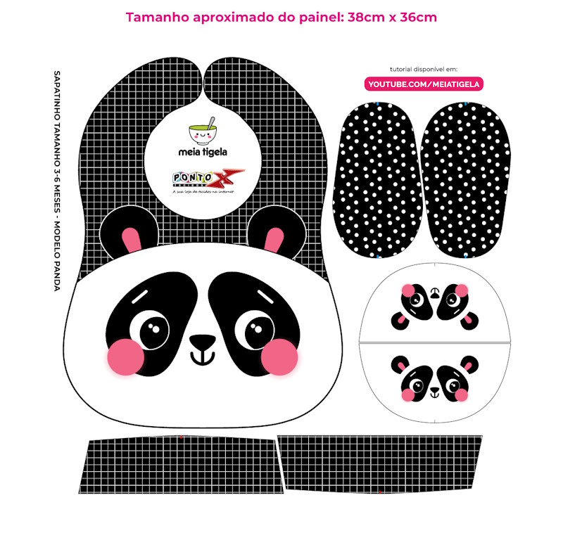 Tecido Painel Kit Babador e Sapatinho Panda - Meia Tigela