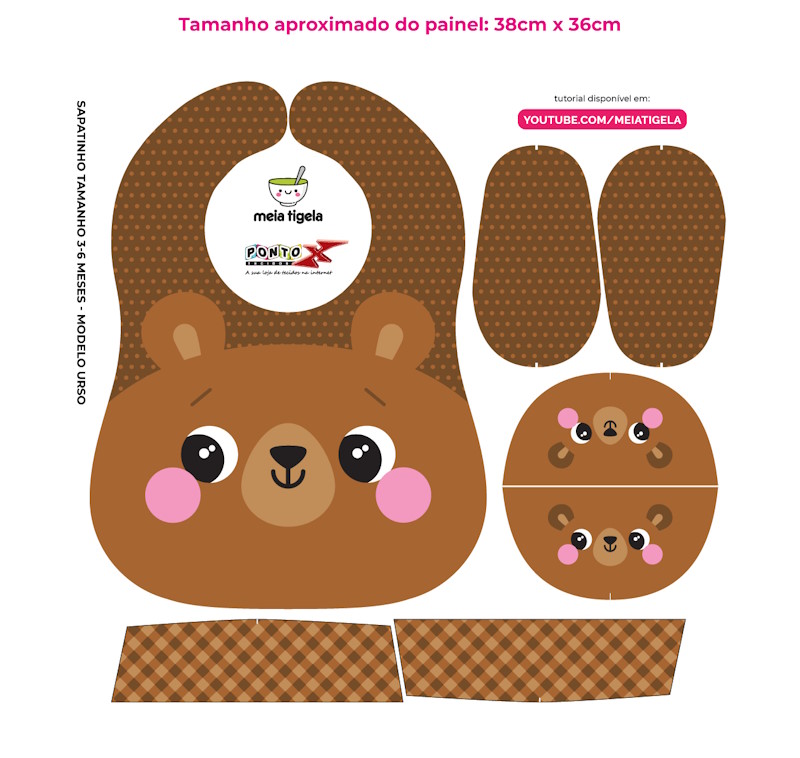 Tecido Painel Kit Babador e Sapatinho Urso - Meia Tigela