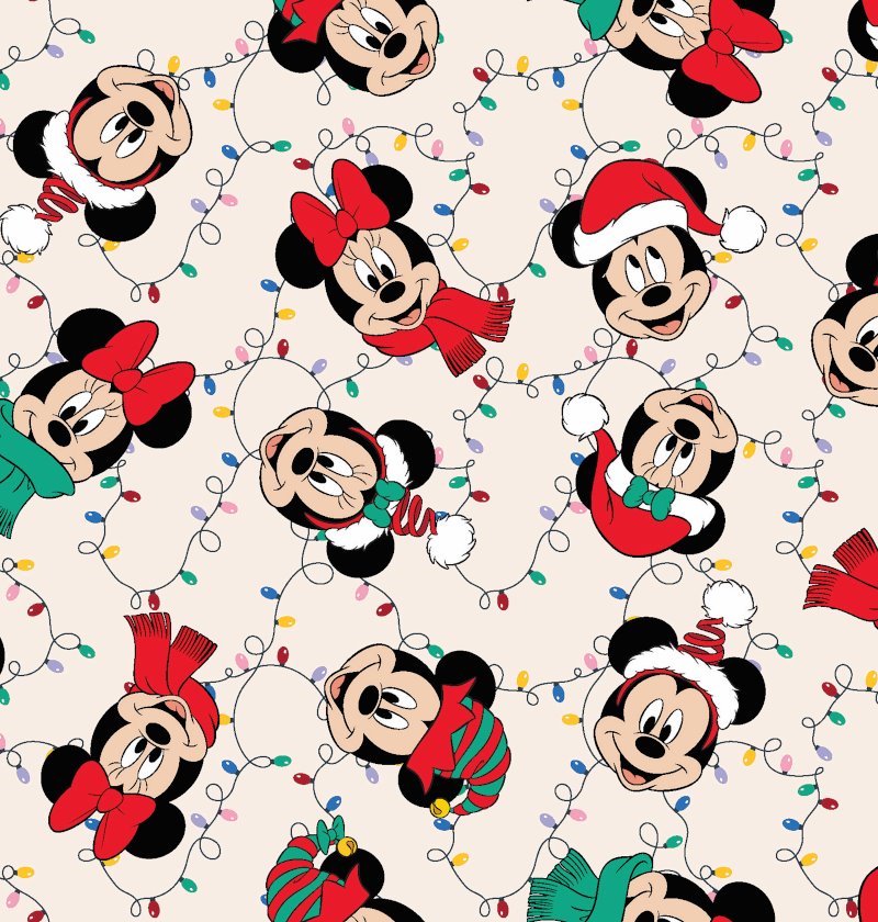 Tecido Tricoline Digital Natal Mickey e Minnie 28792