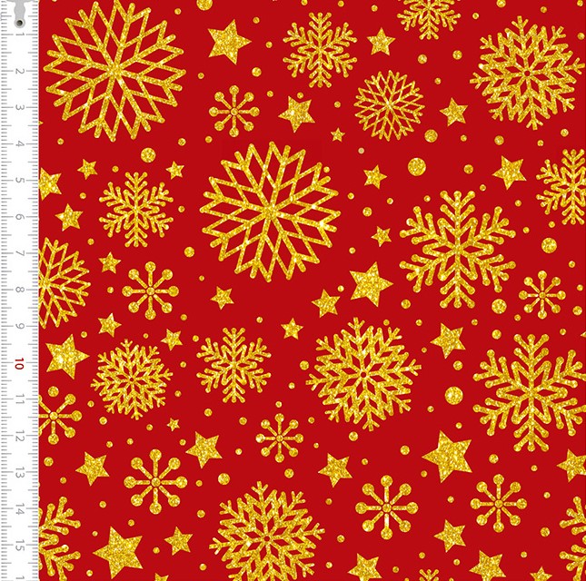 Flocos de Neve Vermelho com Dourado Natal 1275 Var264