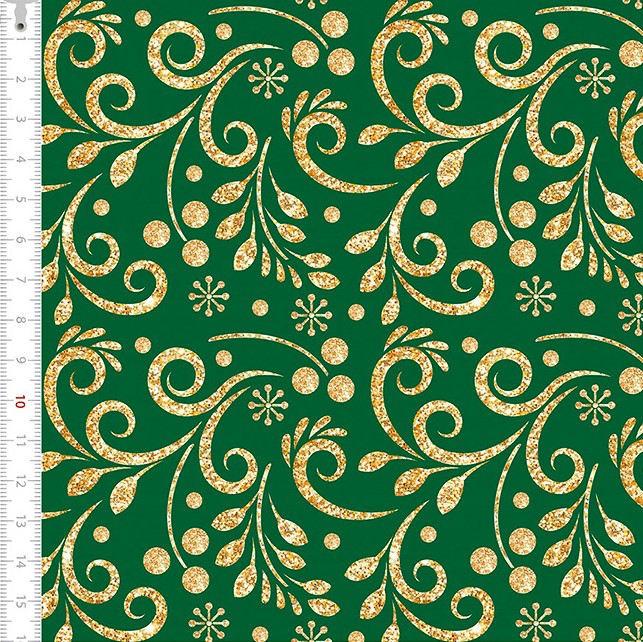 Tecido Tricoline Cashemir Dourado Natal Verde 1357265