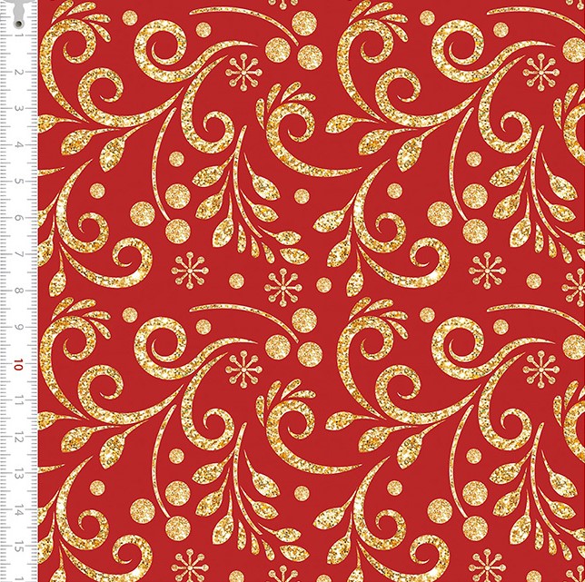 Tecido Tricoline Cashemir Dourado Natal Vermelho 1357264