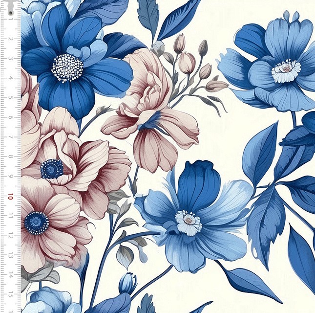 Tricoline Estampada Flores Azul Fundo Branco 9050v111